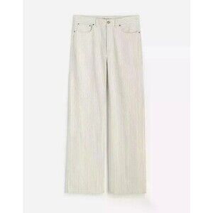 Madewell 25 Cream Railroad Striped Low Slung Baggy 100% Cotton Jeans NWT